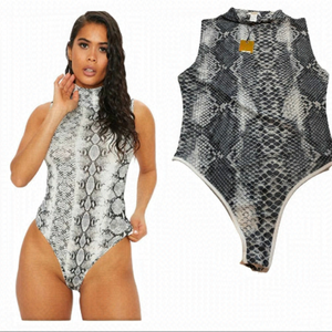 Rellamped Gray Snakeskin Print mesh Bodysuit sz M